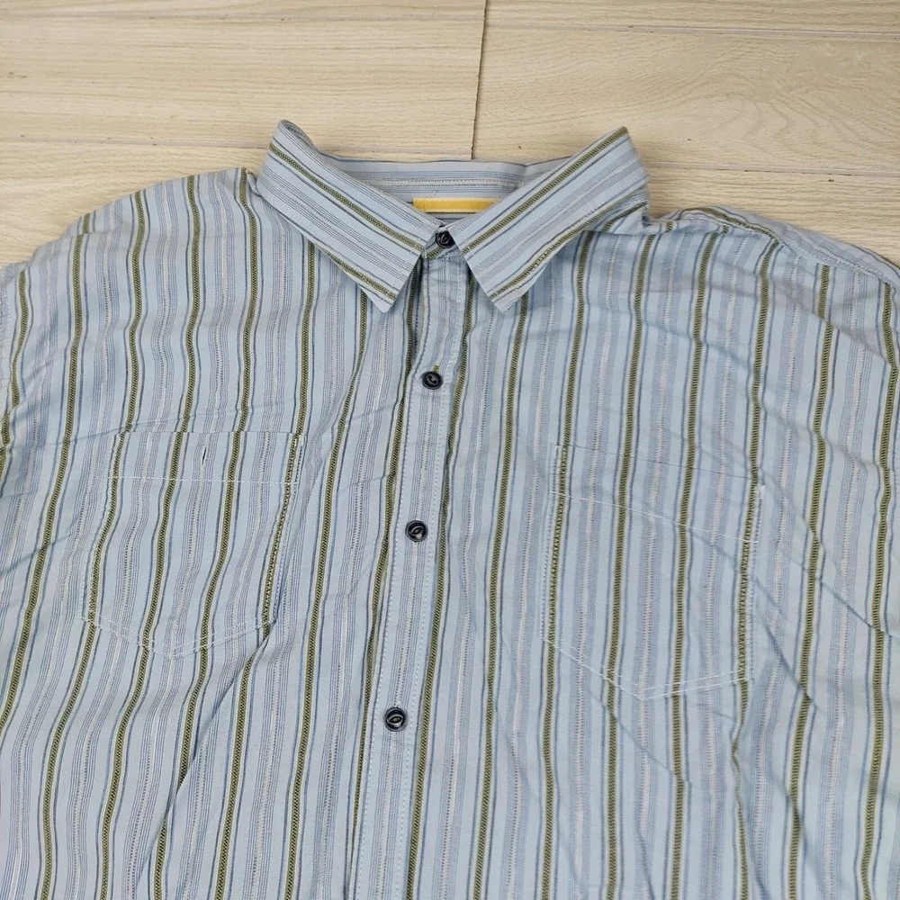 Tommy Bahama Button Down Shirt Mens 3XL Blue Green Striped Long Sleeve Cotton